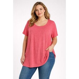 Cynthia Rowley Women's 2X Pink Short Sleeve Scoop Neck Knit Tunic Top